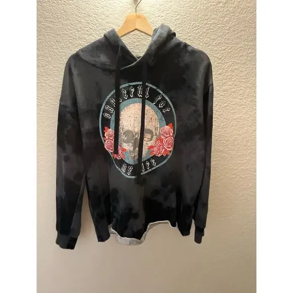 Peace Love World Grateful Skull Hoodie Charcoal Tie Dye Sz M Boho Grunge Casual - Picture 3 of 8
